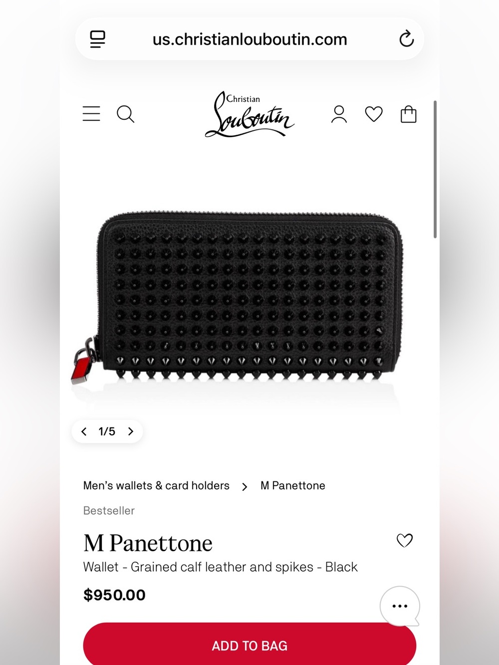 Christian Louboutin Panettone 
Wallet - Calf leather and spikes - Black